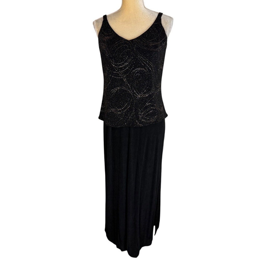 Alex Evenings Black Sparkle Swirl‎ V Neck Tank Dress Maxi Size 12